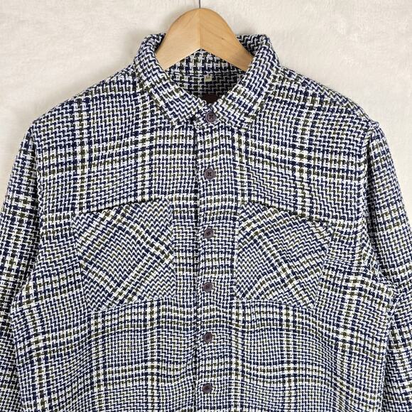 Common People White Blue Green Plaid Button Up Collared Woven Shacket Size M - Picture 3 of 10